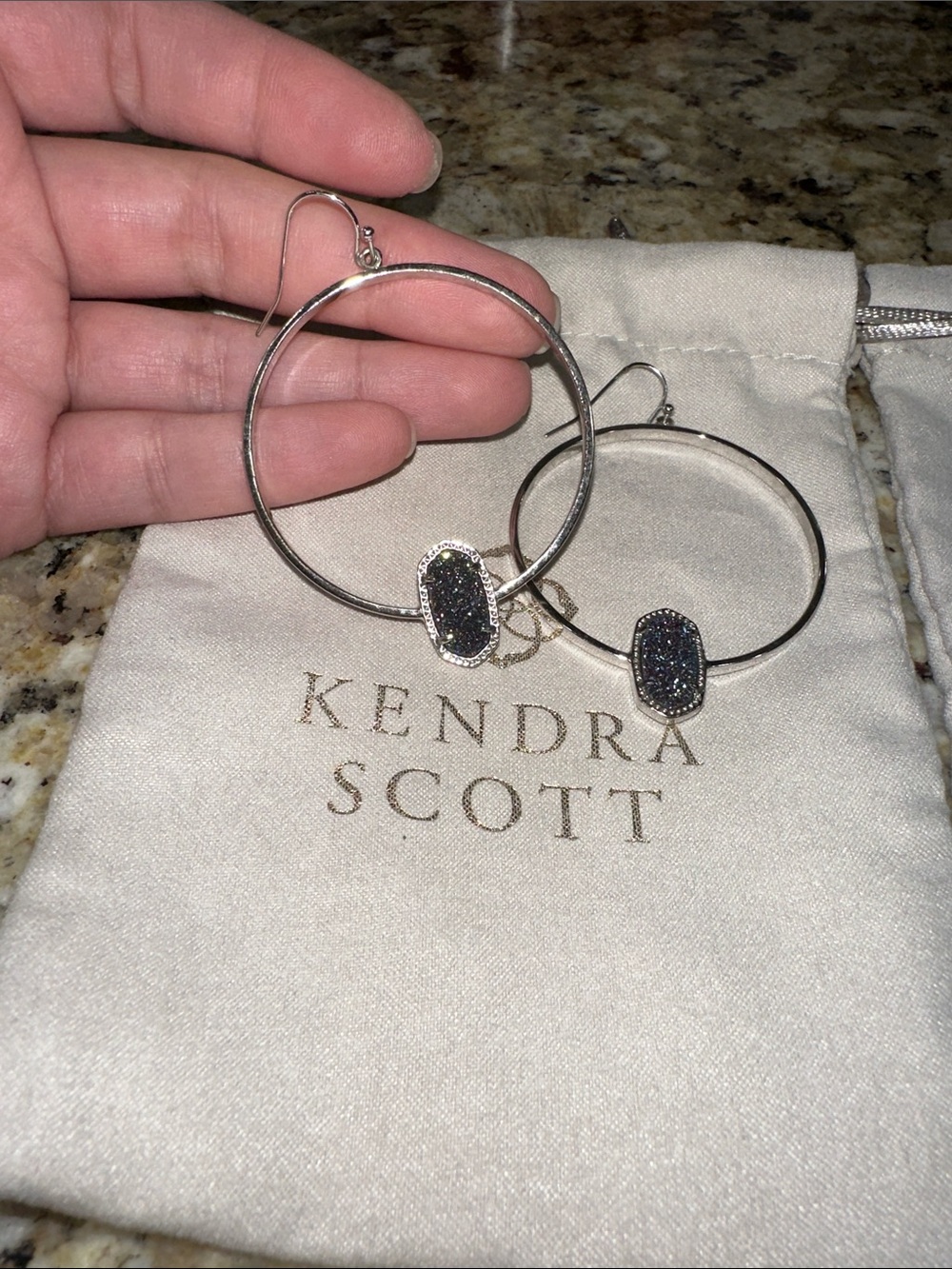 Kendra Scott Silver Hoop Earrings with Drusy Stones